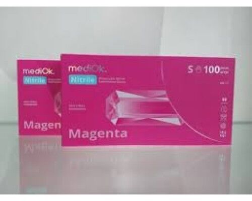 MediOk Рукавички нітрилові оглядові, нестерильні,.MAGENTA, без пудри, колір рожевий, розмір S