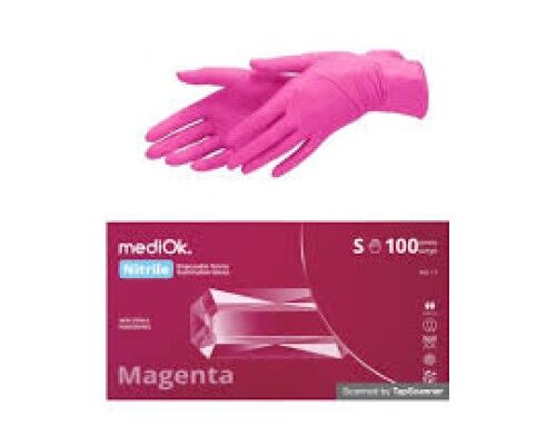 MediOk Рукавички нітрилові оглядові, нестерильні,.MAGENTA, без пудри, колір рожевий, розмір S