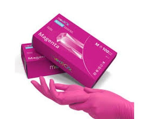 MediOk Рукавички нітрилові оглядові, нестерильні,.MAGENTA, без пудри, колір рожевий, розмір M