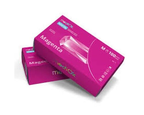 MediOk Рукавички нітрилові оглядові, нестерильні,.MAGENTA, без пудри, колір рожевий, розмір M