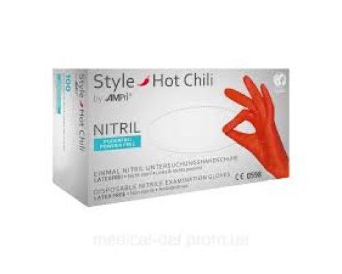 Ampri Рукавички Style HOT CHILI,  нестерильні, нітрилові, неопудрені, червоні, розмір S