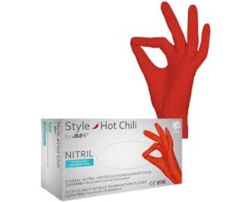 Ampri Рукавички Style HOT CHILI,  нестерильні, нітрилові, неопудрені, червоні, розмір S