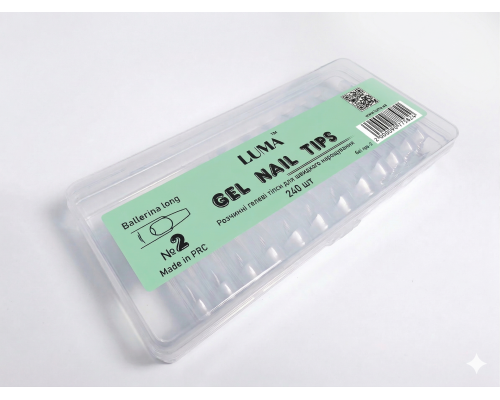 Luma Gel nail tips №02 Ballerina long, гелеві тіпси розчинні,ф-ма балерина довга, 72 шт/уп