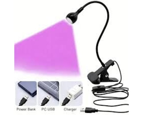Лампа UV для сушіння гель лаку, гелевих типс з USB(настільна, гнучка, з прищіпкою,чорна),3 Вт Д