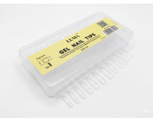 Luma Gel nail tips №01 Square, гелеві тіпси розчинні,ф-ма квадрат 240 шт/уп