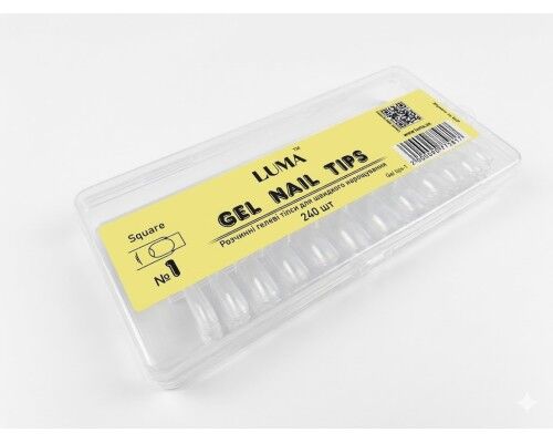 Luma Gel nail tips №01 Square, гелеві тіпси розчинні,ф-ма квадрат 240 шт/уп