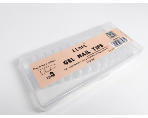 Luma Gel nail tips №03 Ballerina medium, гелеві тіпси розчинні,ф-ма балерина середня, 240 шт/уп