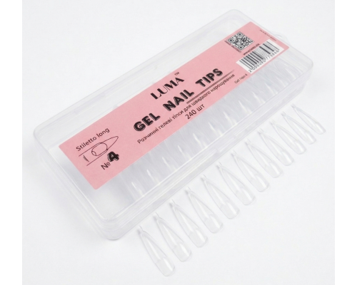 Luma Gel nail tips №04 Stiletto long, гелеві тіпси розчинні,ф-ма стилет довгий, 240 шт/уп