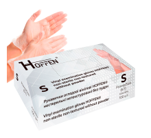 Рукавички оглядові ВІНІЛОВІ, HOFFEN нестерильні нетекстуровані без пудри р.S