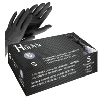 Рукавички оглядові нітрилові чорні HOFFEN нестерильні текстуровані  5г без пудри р.S