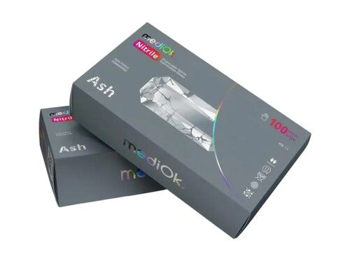 MediOk.Рукавички нітрилові , нестерильні,Ash,розмір L ( без пудри, колір сірий)