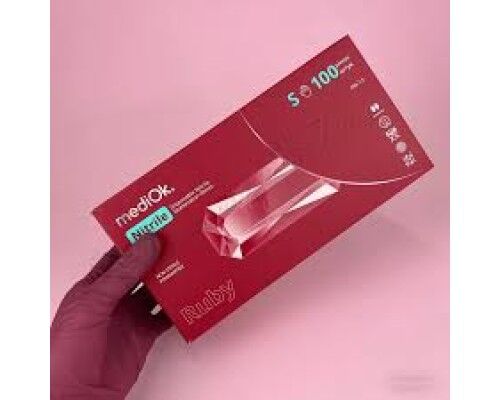 MediOk.Рукавички нітрилові , нестерильні,Ruby,розмір S ( без пудри, колір бордовий)