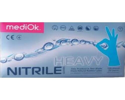 MediOk.Рукавички нітрилові , нестерильні,Heavy,розмір XL ( без пудри, колір синій,текстуровані)