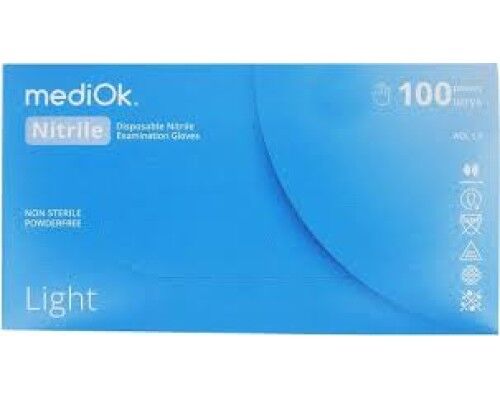 MediOk.Рукавички нітрилові,нестерильні,Light,розмір M ( без пудри, колір синій)