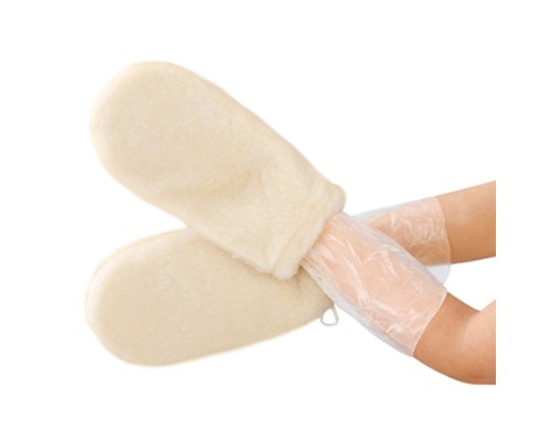Рукавички багаторазові для парафінотерапії Doily® (1 пара/пач) зі штучного хутра Колір: крем