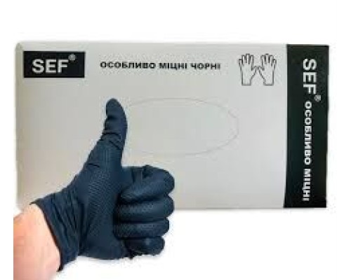 SEF Рукавички нітрилові ЗАХИСНІ особливо міцні ЧОРНІ, розмір XL