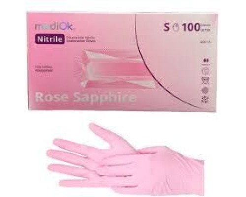 MediOk.Рукавички нітрилові , нестерильні,ROSE SAPPHIRE, розмір S (без пудри, колір рожевий)