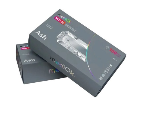 MediOk.Рукавички нітрилові , нестерильні,Ash,розмір S ( без пудри, колір сірий)