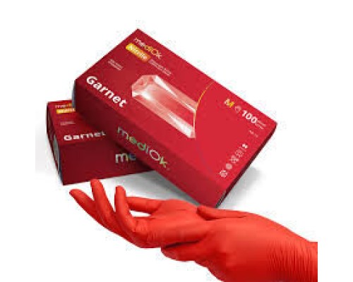 MediOk.Рукавички нітрилові , нестерильні,Garnet,розмір S ( без пудри, колір темно-червоний)