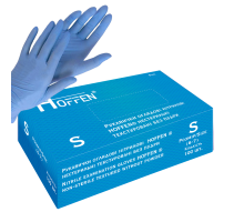 Рукавички оглядові нітрилові сині HOFFEN нестерильні текстуровані без пудри р.S