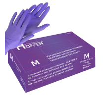 Рукавички оглядові нітрилові фіолетові HOFFEN нестерильні текстуровані без пудри р.M
