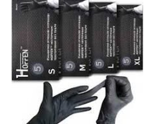 Рукавички оглядові нітрилові чорні HOFFEN нестерильні текстуровані без пудри р.S
