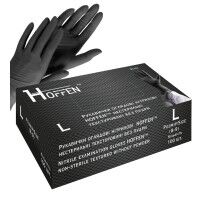 Рукавички оглядові нітрилові чорні HOFFEN нестерильні текстуровані без пудри р.L