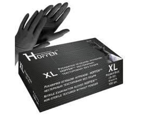 Рукавички оглядові нітрилові чорні HOFFEN нестерильні текстуровані без пудри р.XL
