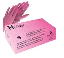 Рукавички оглядові нітрилові рожеві HOFFEN нестерильні текстуровані без пудри р.S