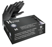 Рукавички оглядові нітрилові чорні HOFFEN нестерильні текстуровані  5г без пудри р.М