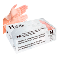 Рукавички оглядові ВІНІЛОВІ, HOFFEN нестерильні нетекстуровані без пудри р.М