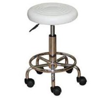 Стілець для майстра без спинки чорний з колом для  ніг, прогумовані колеса Білий (без спинки)