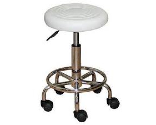 Стілець для майстра без спинки чорний з колом для  ніг, прогумовані колеса Білий (без спинки)