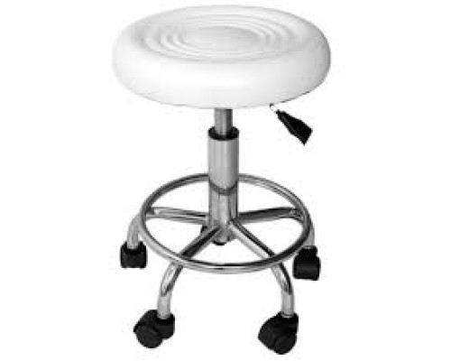 Стілець для майстра без спинки чорний з колом для  ніг, прогумовані колеса Білий (без спинки)