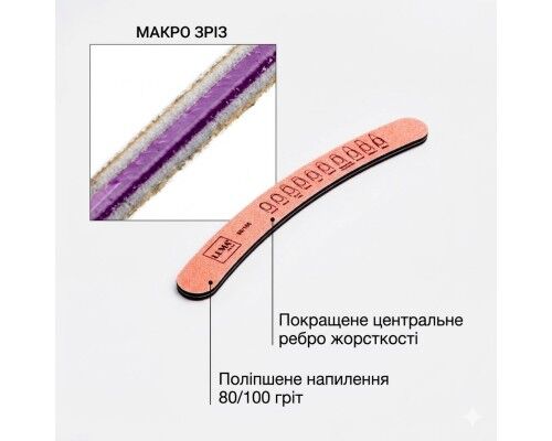 Luma Пилка для манікюра кольорова, товста  "Банан" 80х100