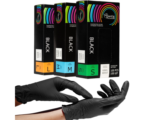 Рукавички SanGig - ВІНІЛОВІ - Чорні - S (6-7)