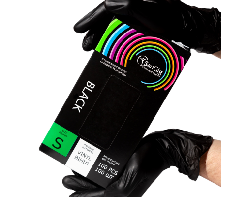 Рукавички SanGig - ВІНІЛОВІ - Чорні - S (6-7)