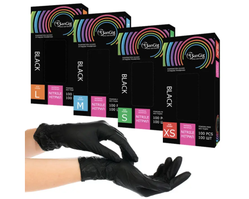 Рукавички SanGig - Нітрилові -Чорні S (100шт)