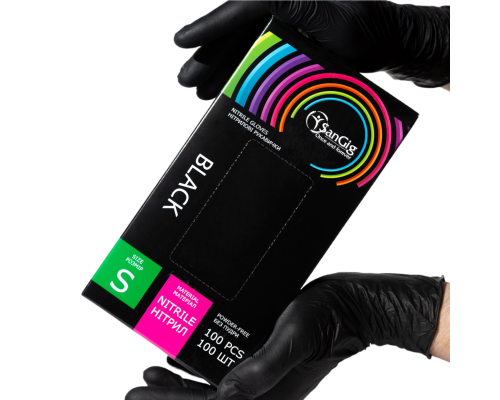 Рукавички SanGig - Нітрилові -Чорні S (100шт)