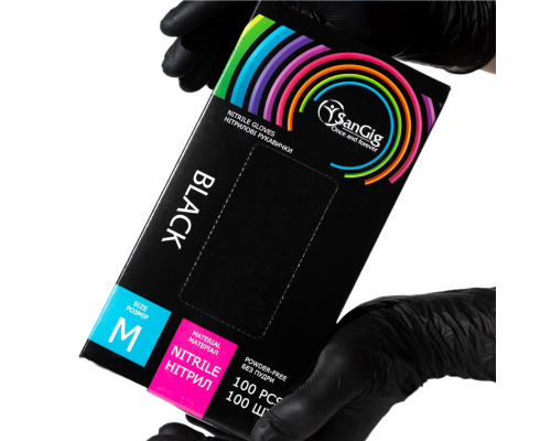 Рукавички SanGig - Нітрилові -Чорні M (100шт)