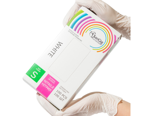 Рукавички SanGig - Нітрилові -Білі S (100шт)