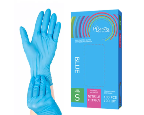 Рукавички SanGig - Нітрилові Синій S (100шт)