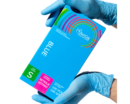 Рукавички SanGig - Нітрилові Синій S (100шт)