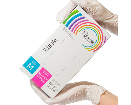 Рукавички SanGig - Нітрилові -Білі M (100шт)