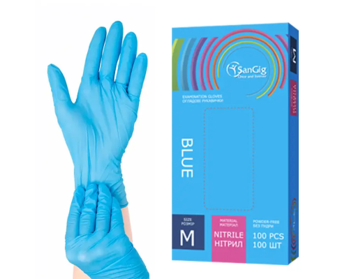 Рукавички SanGig - Нітрилові Синій М (100шт)