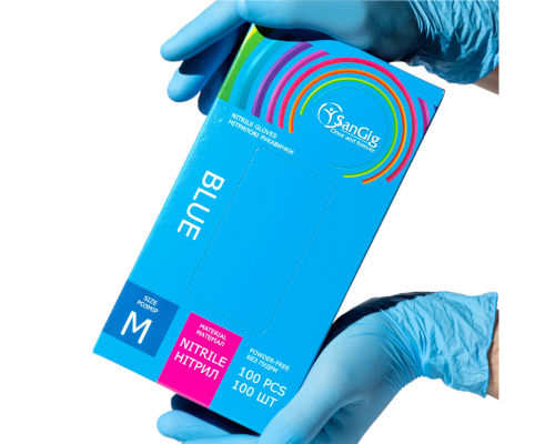Рукавички SanGig - Нітрилові Синій М (100шт)