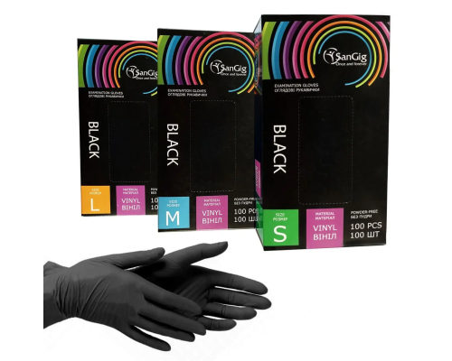 Рукавички SanGig - ВІНІЛОВІ - Чорні -М (7-8)