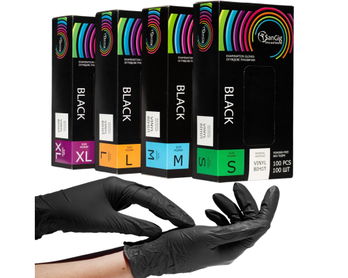 Рукавички SanGig - ВІНІЛОВІ - Чорні -М (7-8)