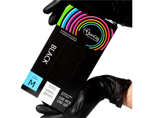 Рукавички SanGig - ВІНІЛОВІ - Чорні -М (7-8)