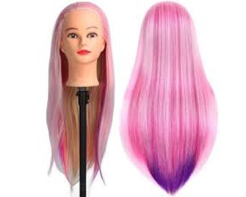 Манекен-голова  учбовий  для зачісок/плетіння штучна гофре рожево-фіолетова Yax-1